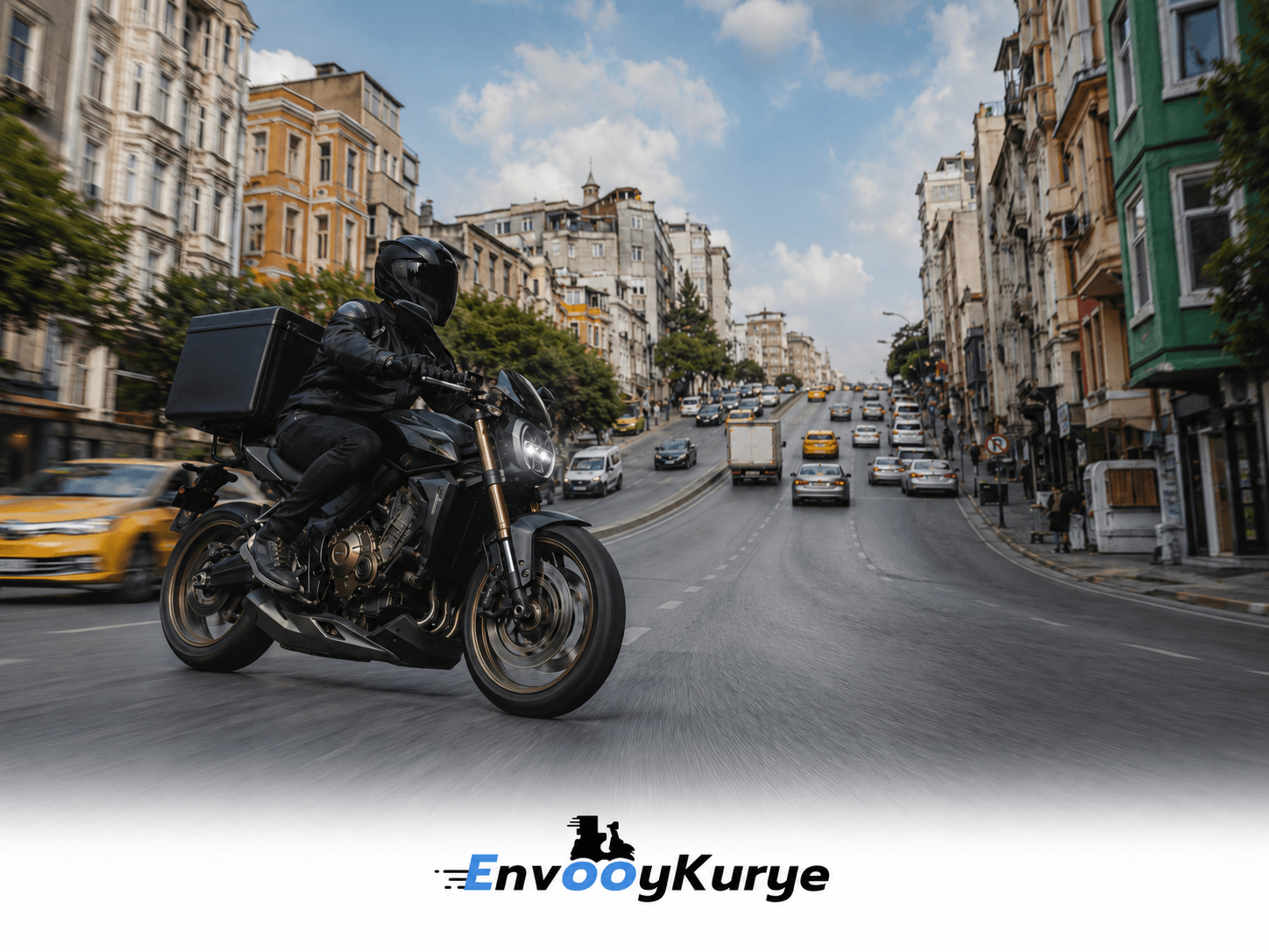 Beyoğlu Galata ve Karaköy çevresinde ajans dosyası ve galeri paketi teslim eden Envoy Kurye ekibi