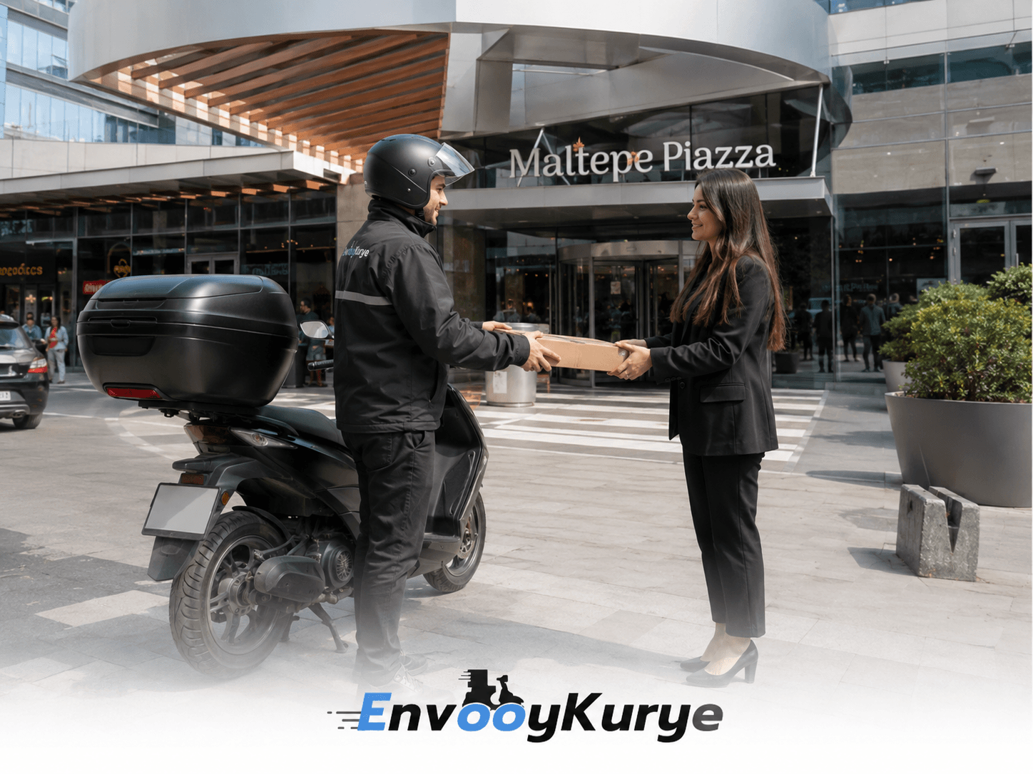 Sahil hattı ve site çevresinde paket teslim eden Envoy Kurye ekibi