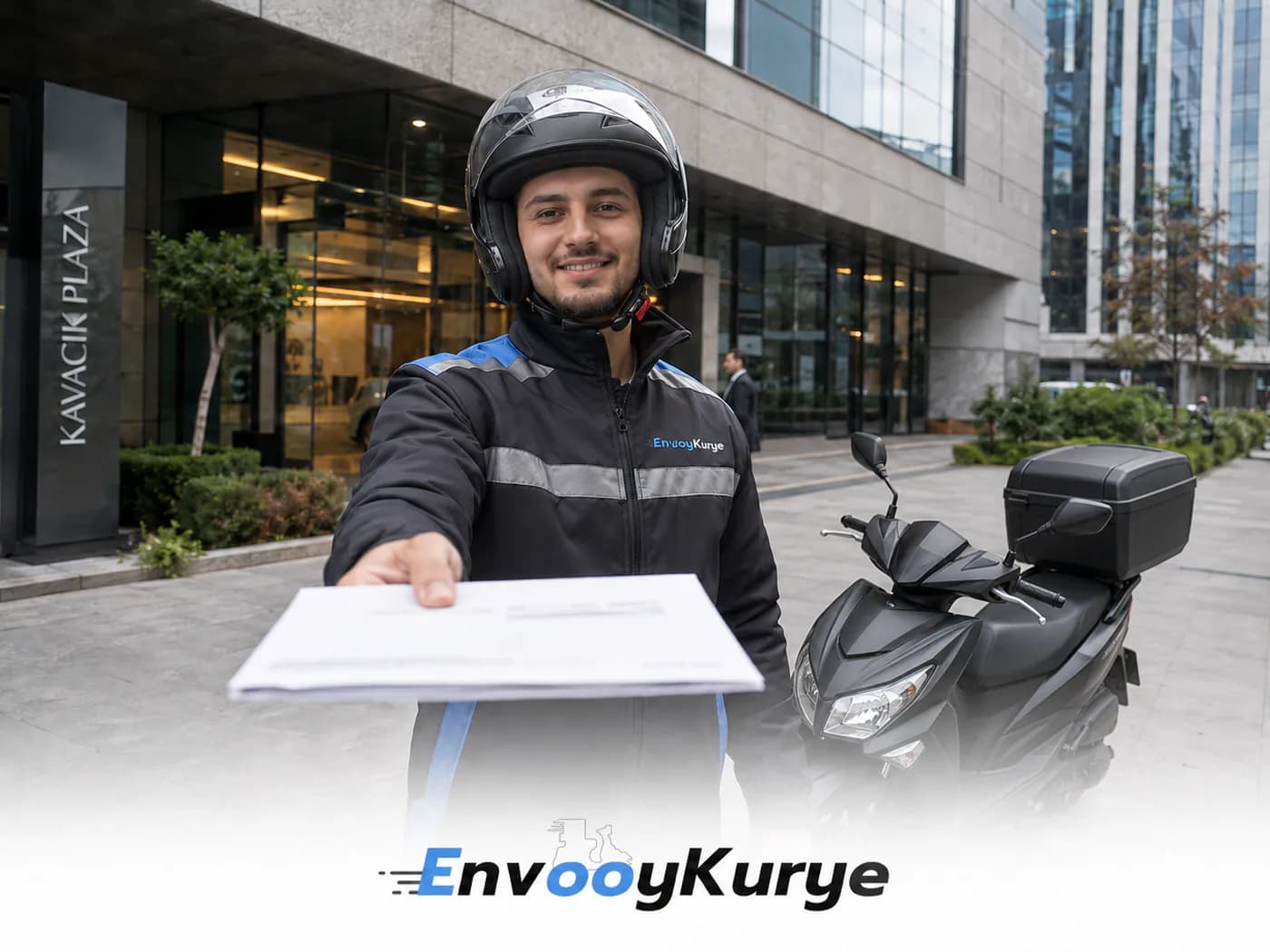 Beykoz Kavacık ve Paşabahçe hattında ofis evrakı ve paket teslim eden Envoy Kurye ekibi